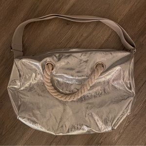 silver duffel bag